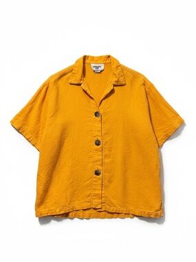 What’s Up Vintage 100% Linen Button Front Shirt Orange – Size M